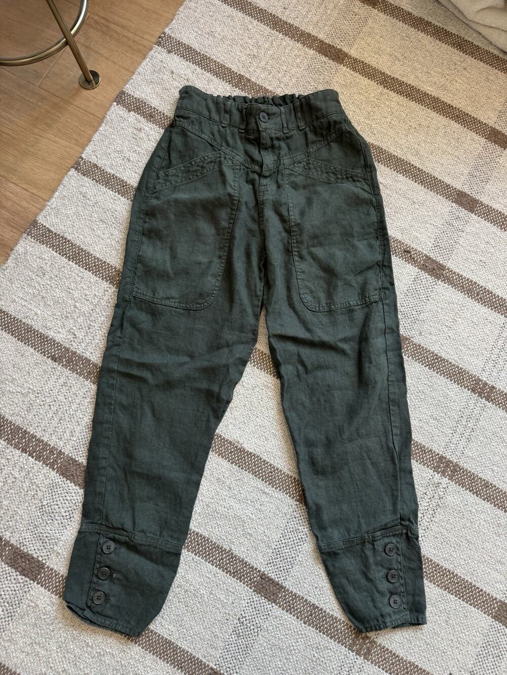 Wrap London 100% Linen Army Green Cargo Pants Women’s 2 XS Minimal Boho